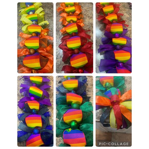 LGBTQ Snow Much Pride Rainbow Snowman Ribbon Christmas Garland Holiday Decor - Picture 3 of 12